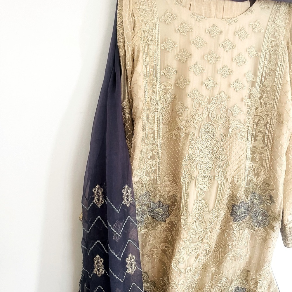Gorgeous Offwhite Punjabi suit with GREY embroidery 🌷